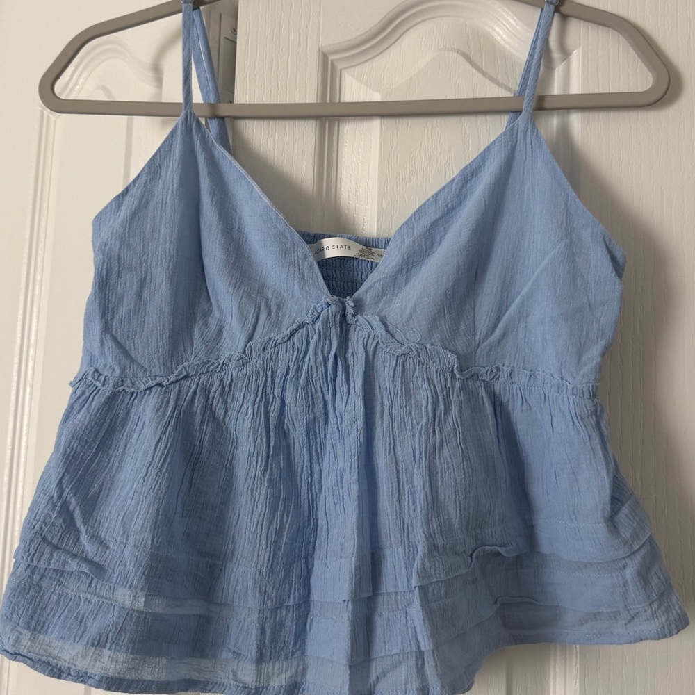 Light Blue Spaghetti Strap Peplum Tank Top